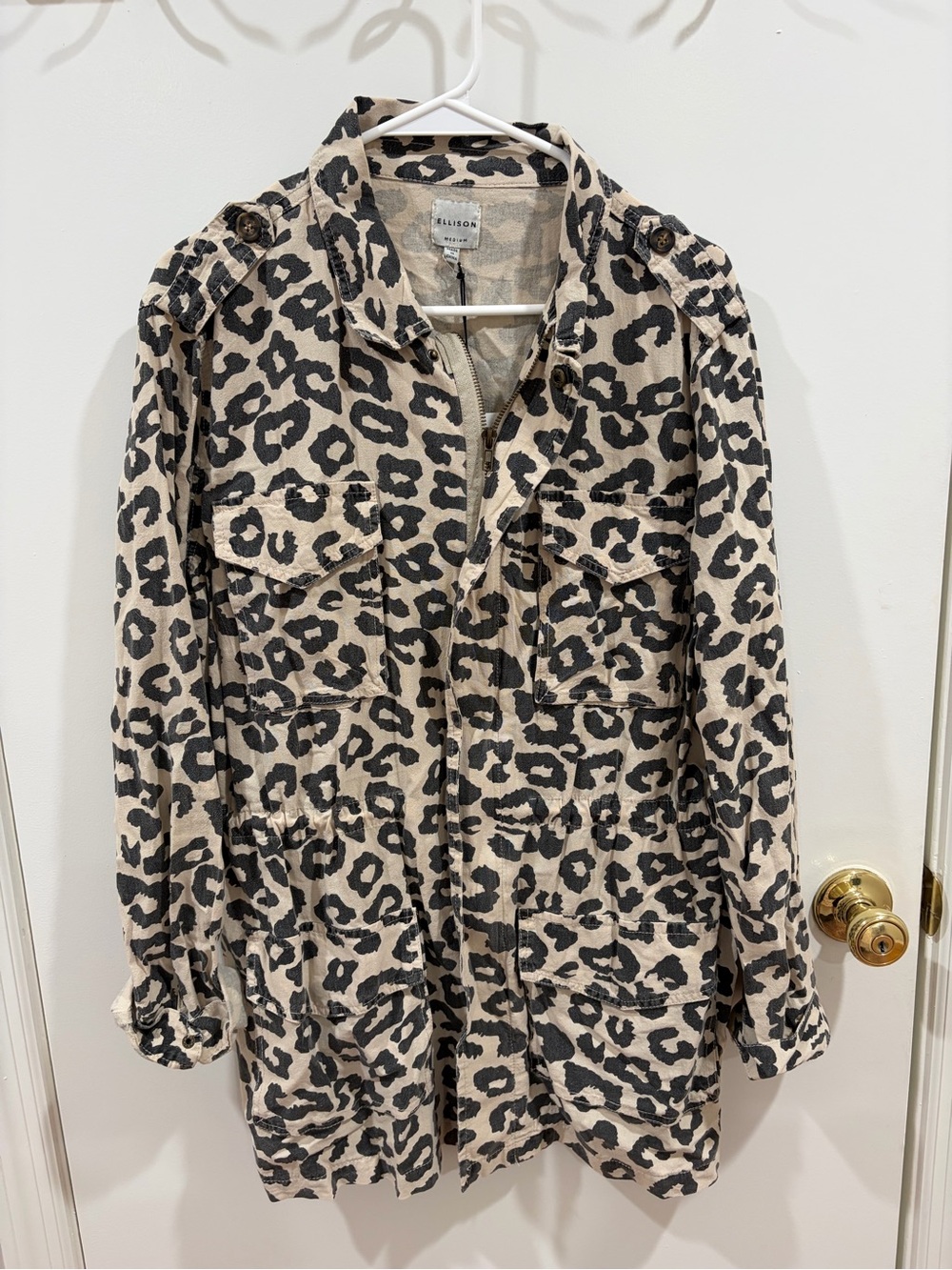 Ellison Women's Beige Leopard Print Utility Jacket